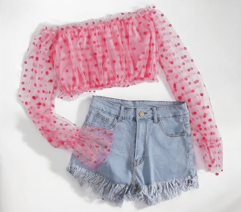 Pink dots top with hot short   تسليم هذا المنتج بعد 25-3