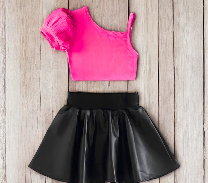 Frouns Top With Leather Skirt