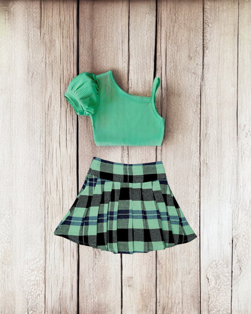 Green & Green Kitan Skirt with Frouns Top