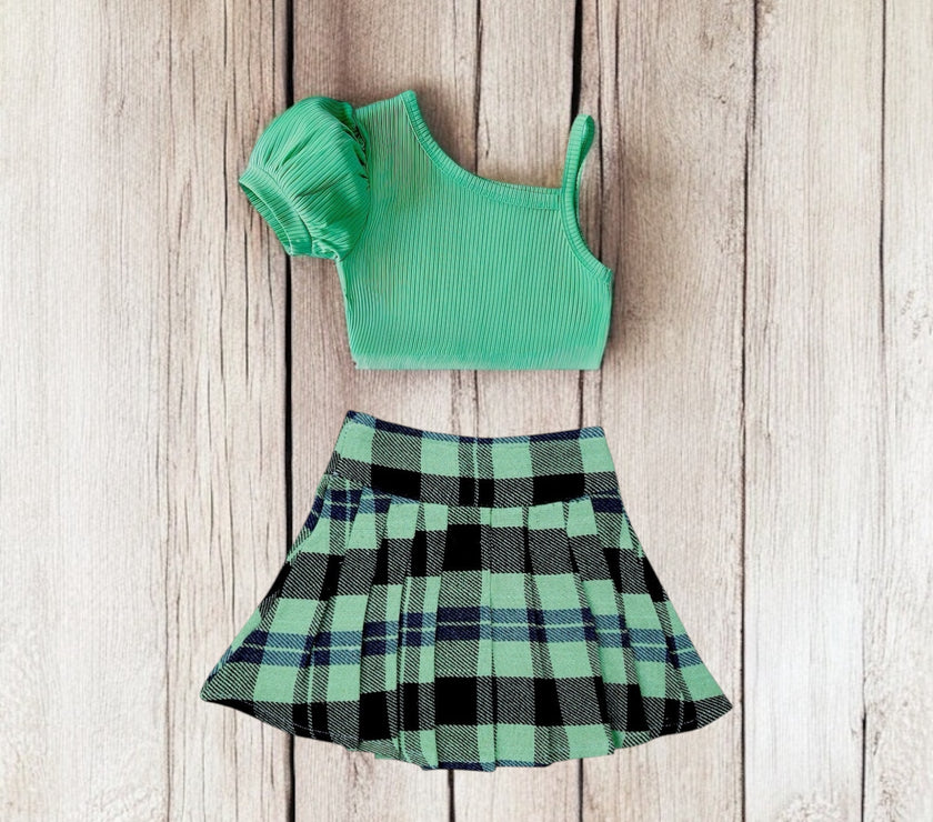 Green & Green Kitan Skirt with Frouns Top