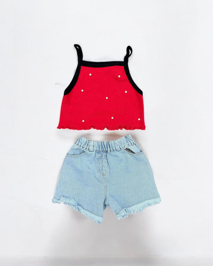 Outlet red loly with jeans short