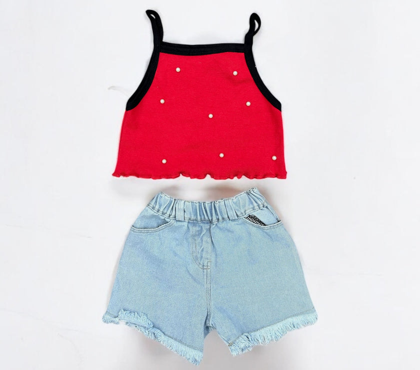 Outlet red loly with jeans short