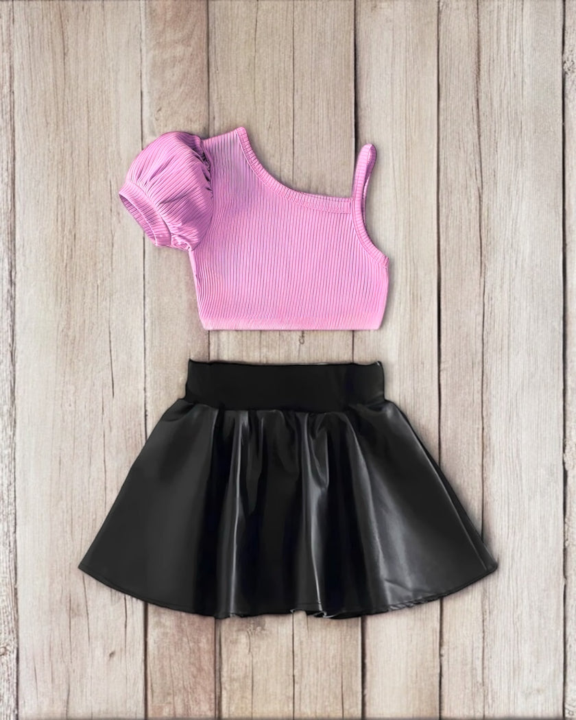 Frouns Top With Leather Skirt