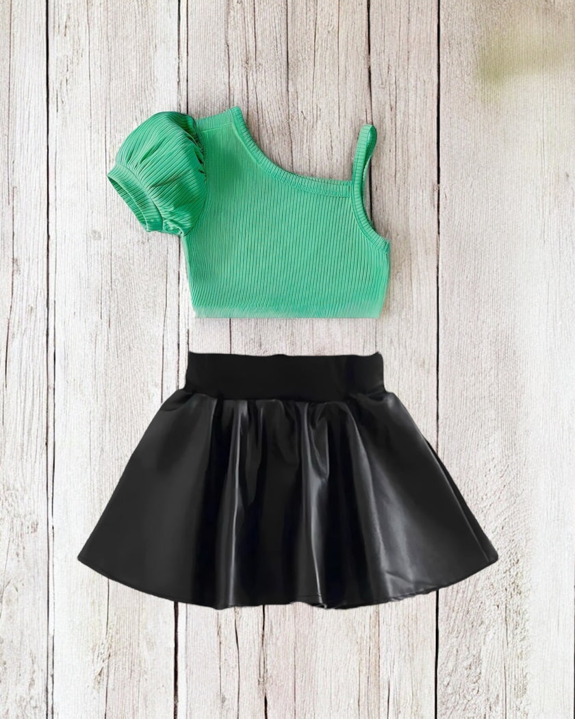 Frouns Top With Leather Skirt