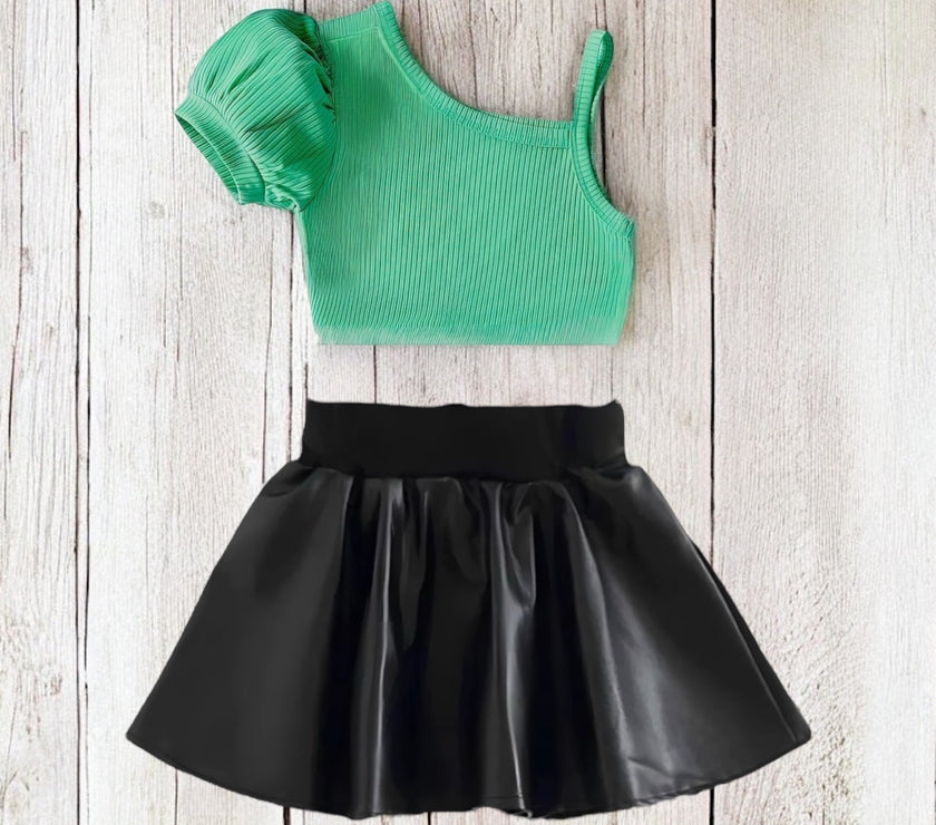 Frouns Top With Leather Skirt