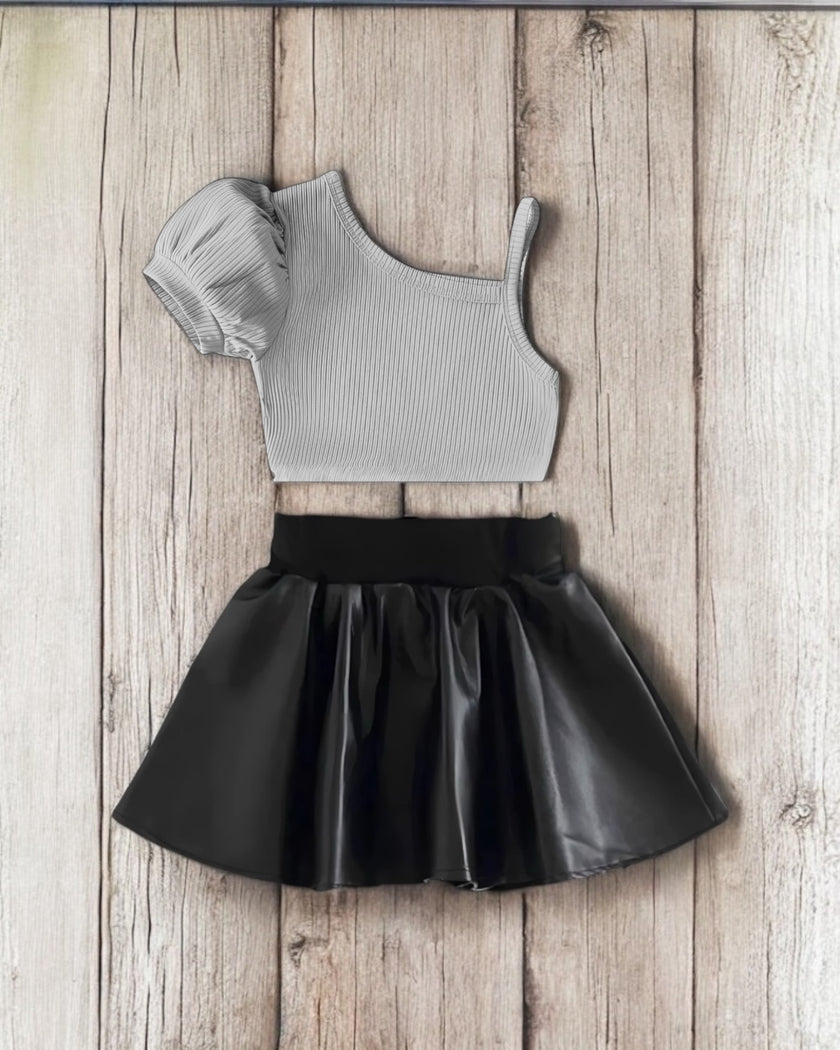 Frouns Top With Leather Skirt