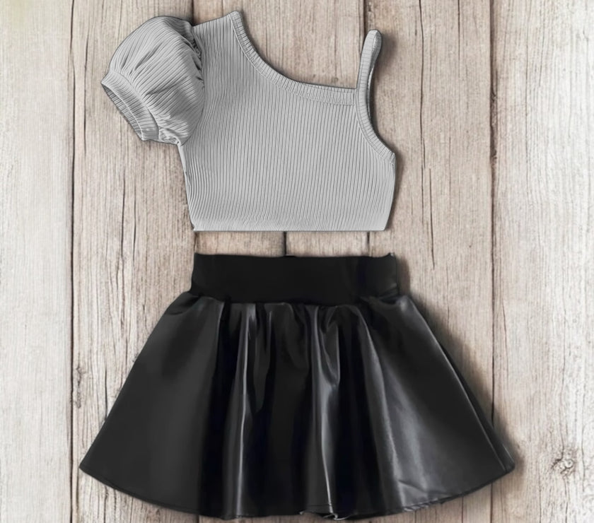 Frouns Top With Leather Skirt